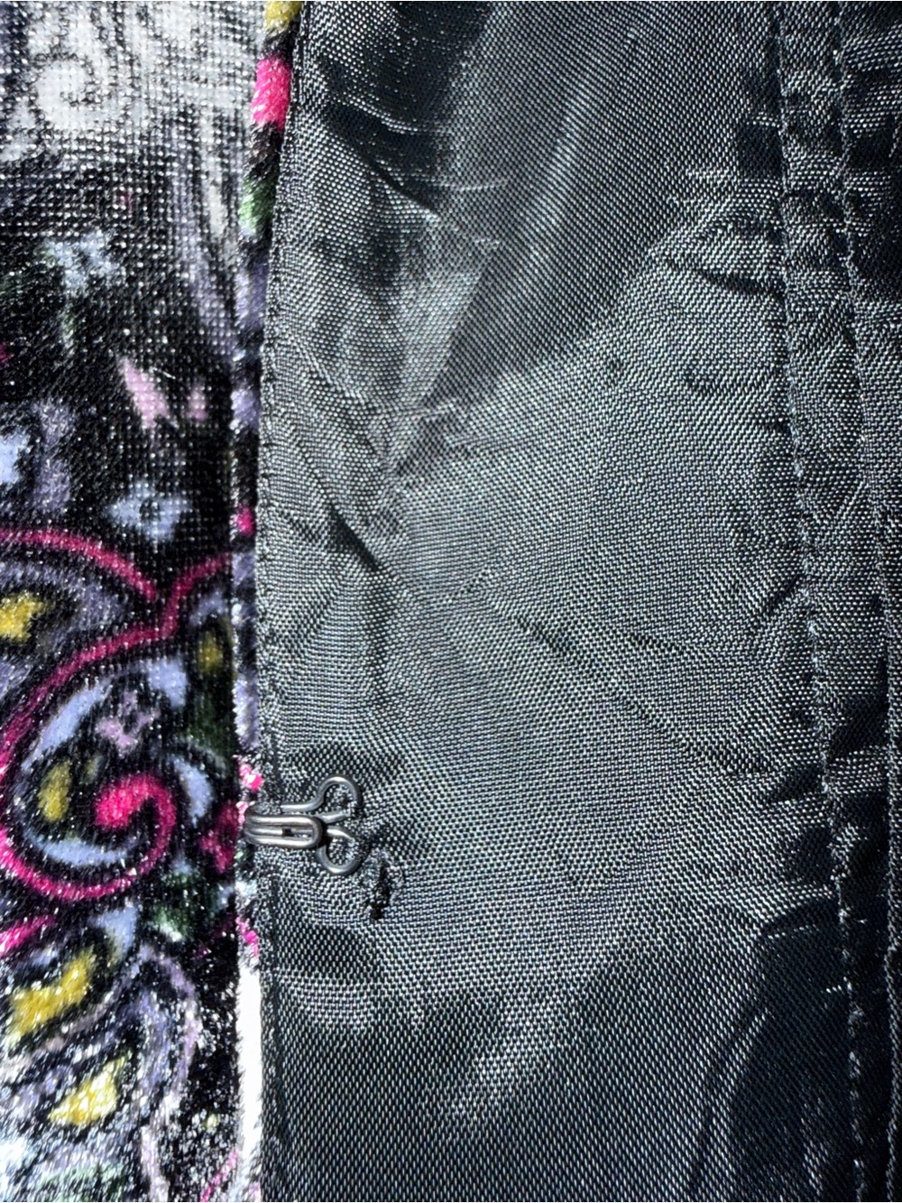 Laura Ashley Velvet Burnout Paisley Jacket XL Black Pink Lined Boho Evening - Picture 6 of 8